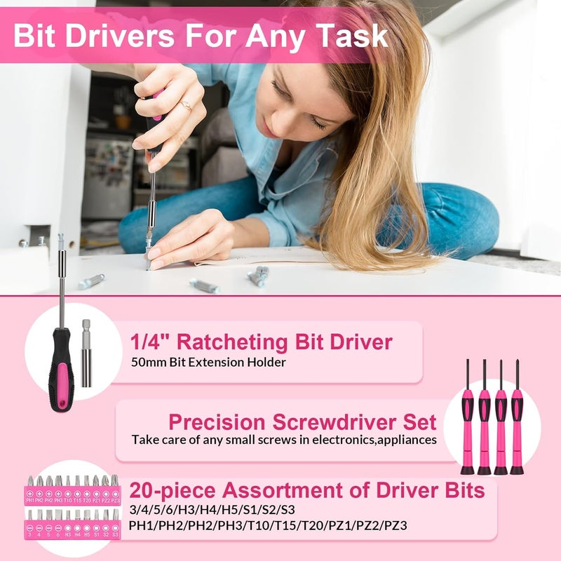 THINKWORK Pink Tool Set - 40 Piece General Household Hand Tool Kit with Storage Toolbox, Small Basic Tool Set Perfect for DIY, Home, Office, Garage and College Dormitory Use - Christmas Gift for Women - Image 3